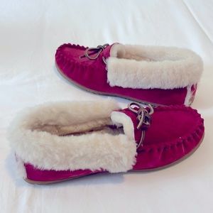 Red shearling-lined L.L. Bean slippers, what your feet need after a long day!